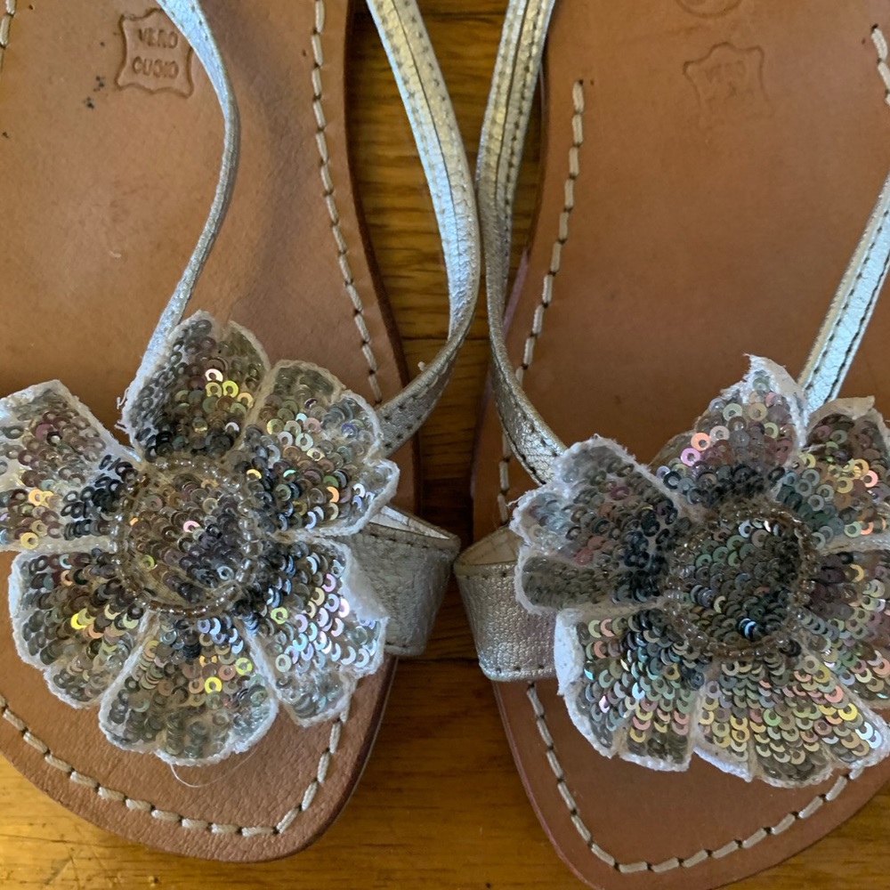 Venettini leather sequins sandals flip flops